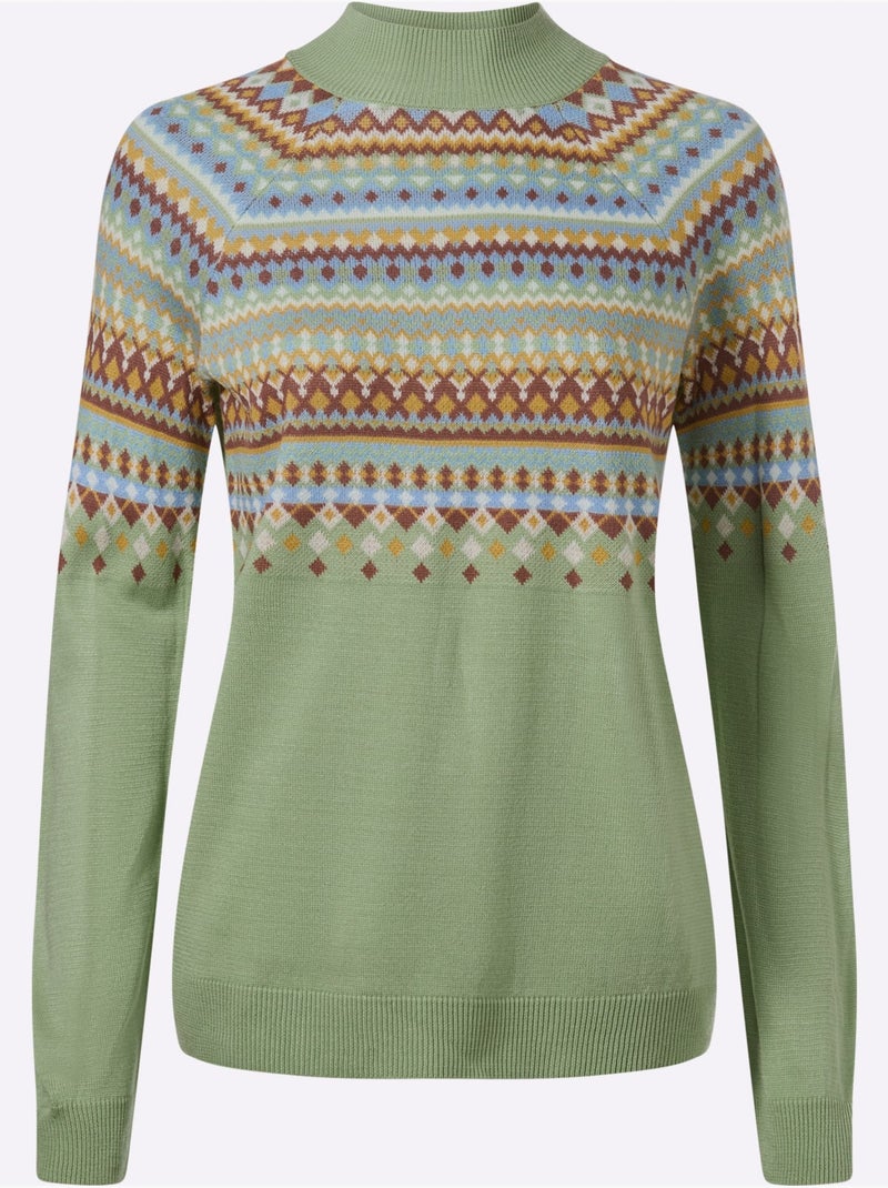 Pull norvégien manches raglan - taille standard - moda vilona Jaune/Vert - Kiabi