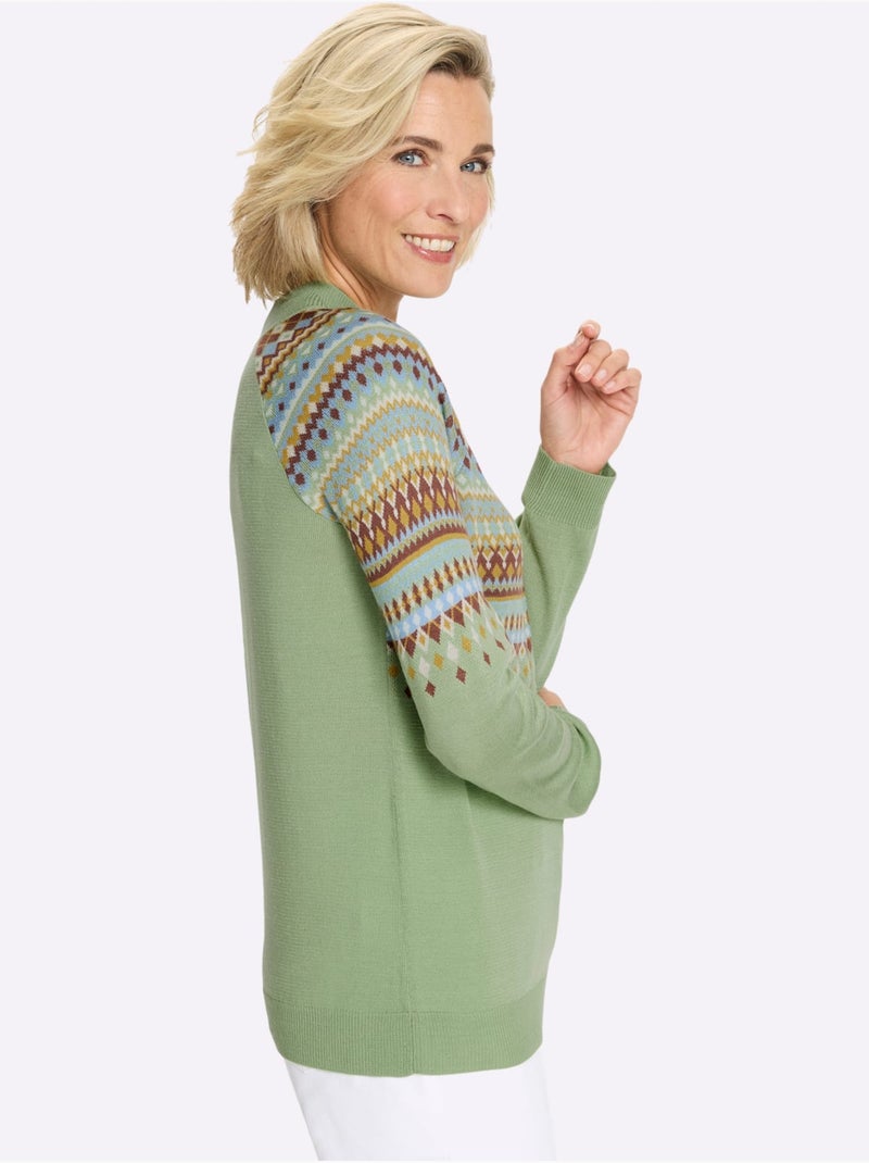 Pull norvégien manches raglan - taille standard - moda vilona Jaune/Vert - Kiabi