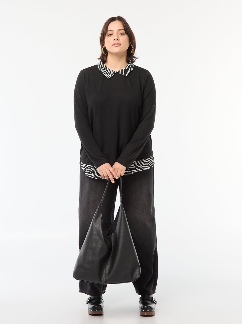 Pull 'Only Carmakoma' effet 2 en 1 chemisier Noir - Kiabi