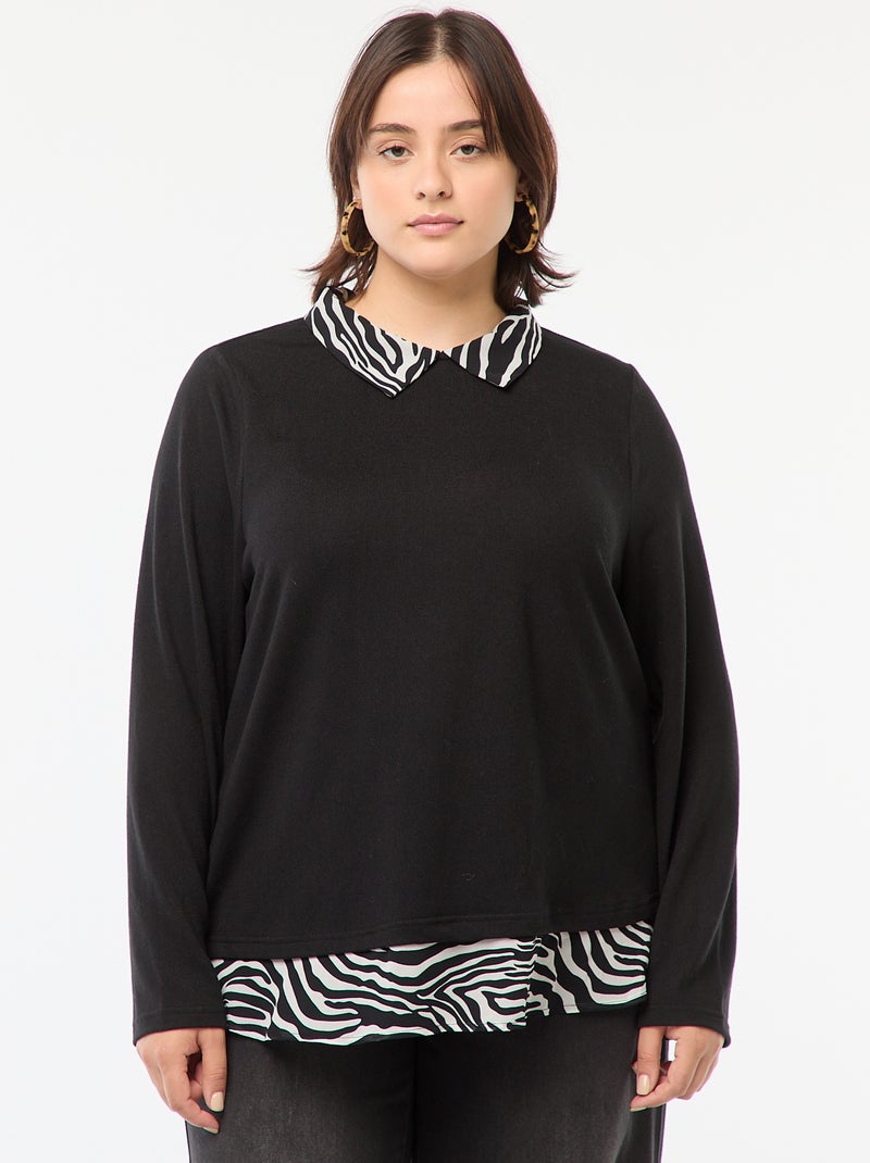 Pull 'Only Carmakoma' effet 2 en 1 chemisier Noir - Kiabi