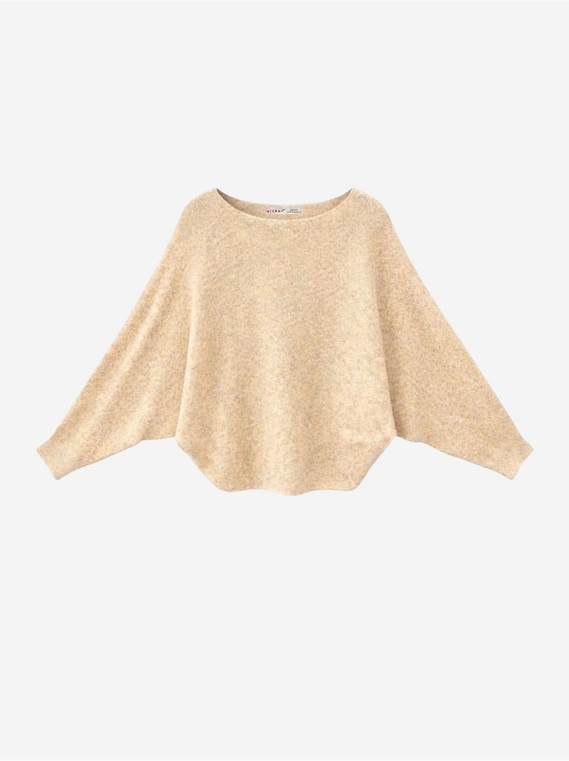 Pull oversize à col bateau en maille côtelée mixray Beige argile - Kiabi