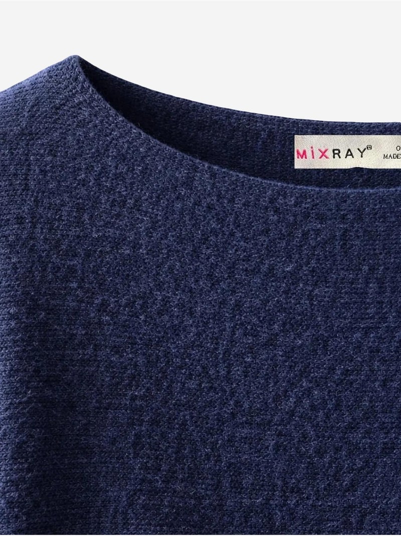Pull oversize à col bateau en maille côtelée mixray Bleu marine - Kiabi