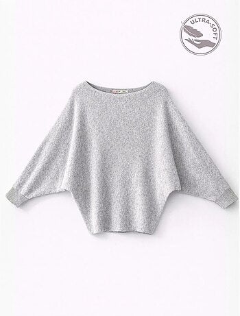 Pull oversize à col bateau en maille côtelée mixray