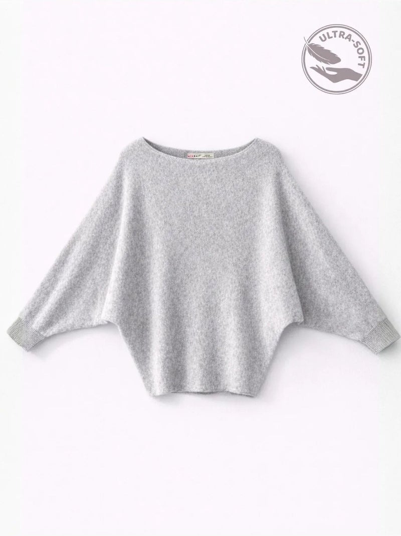 Pull oversize à col bateau en maille côtelée mixray Gris - Kiabi