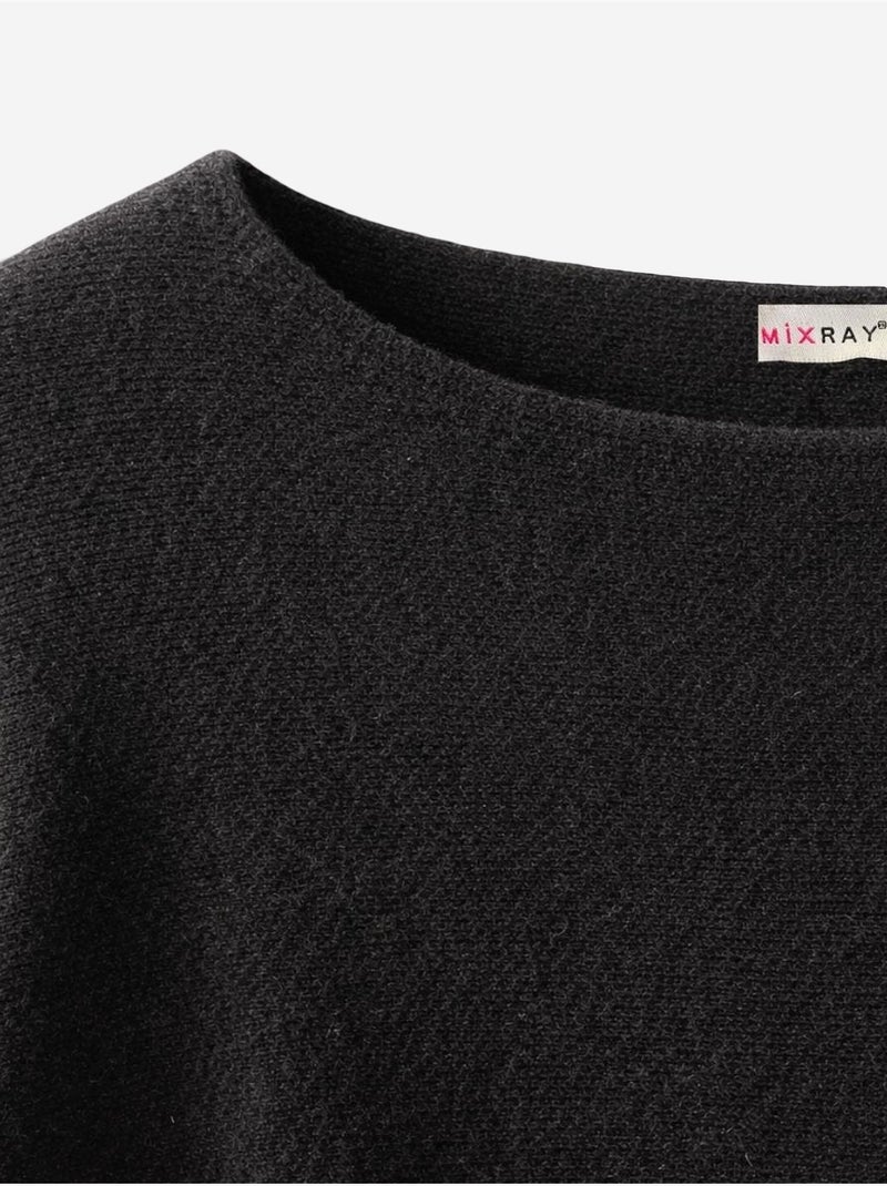 Pull oversize à col bateau en maille côtelée mixray Noir - Kiabi