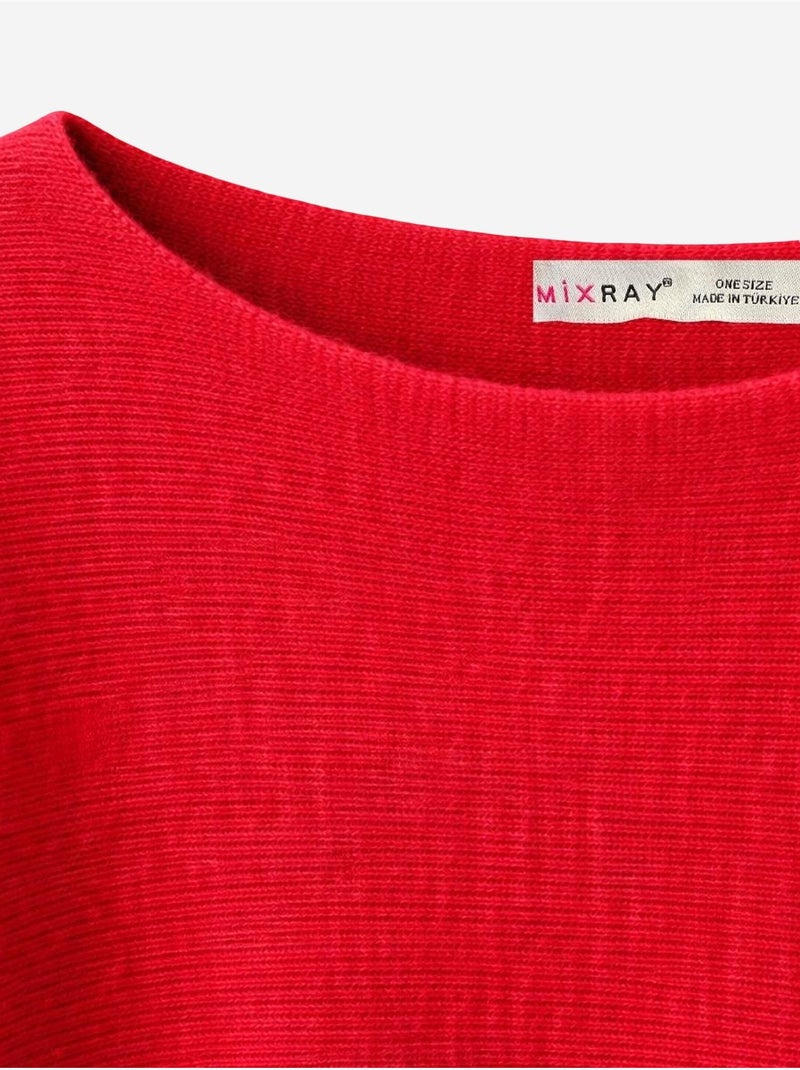 Pull oversize à col bateau en maille côtelée mixray Rouge - Kiabi