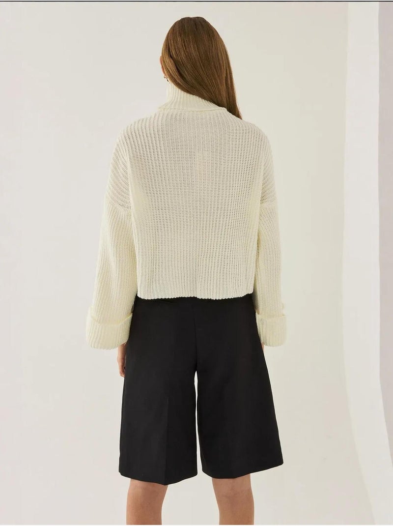 Pull oversize à col montant Blanc - Kiabi