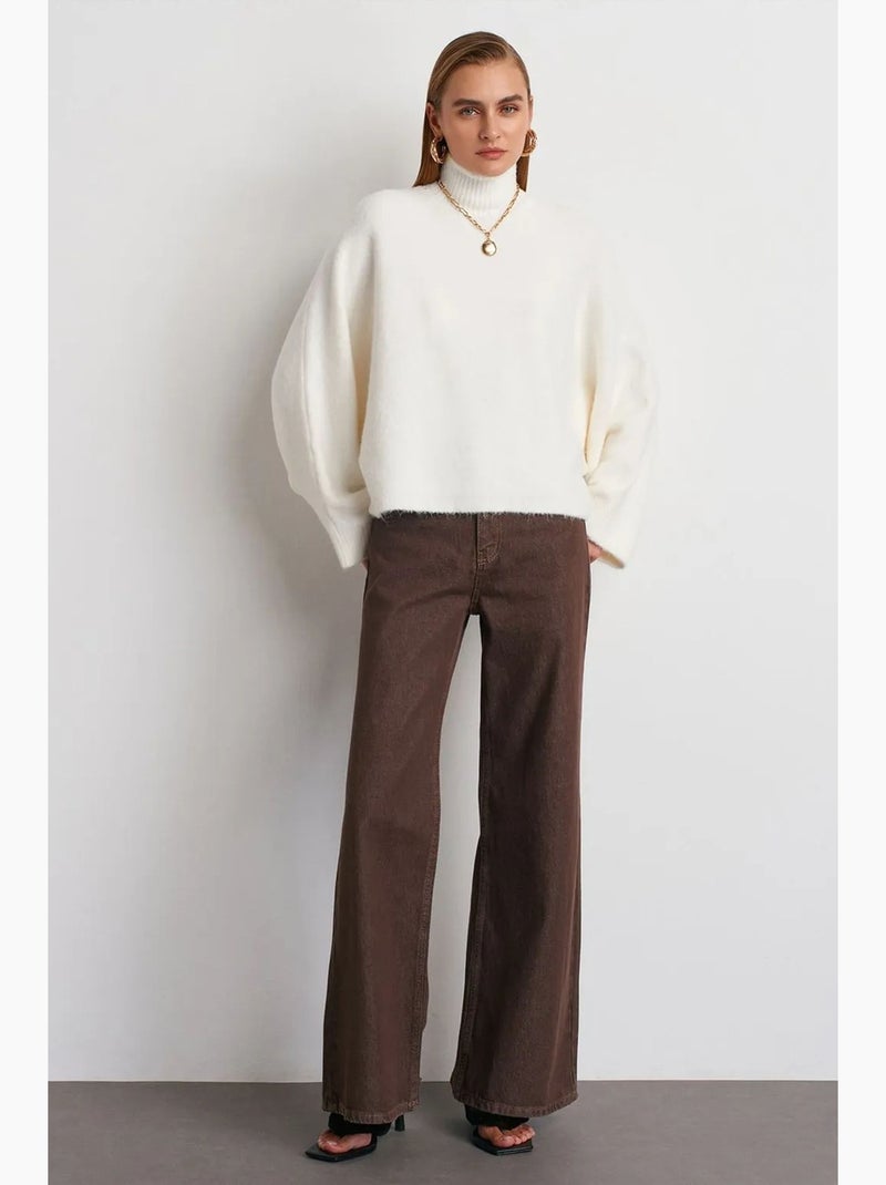 Pull oversize à col roulé côtelé dilvin Blanc cassé - Kiabi