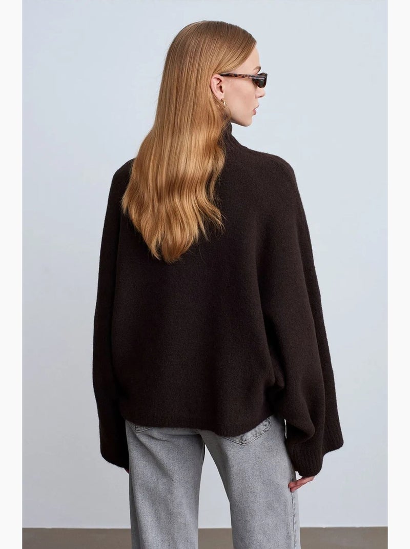 Pull oversize à col roulé côtelé dilvin Marron chocolat - Kiabi