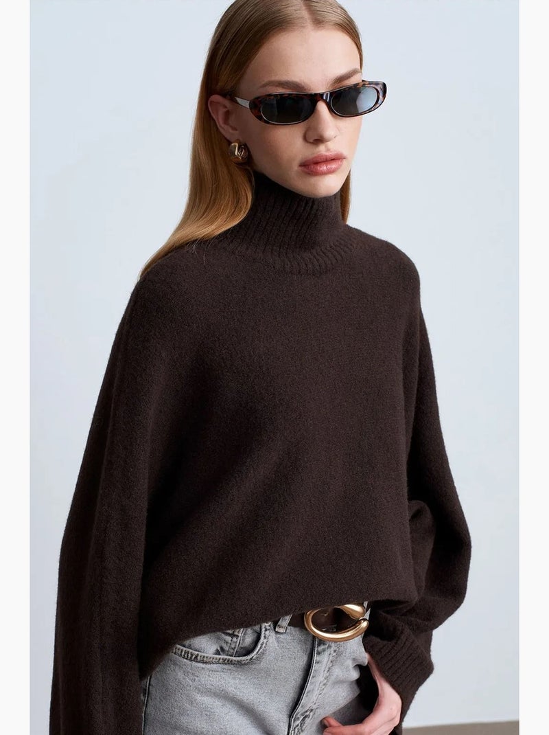 Pull oversize à col roulé côtelé dilvin Marron chocolat - Kiabi