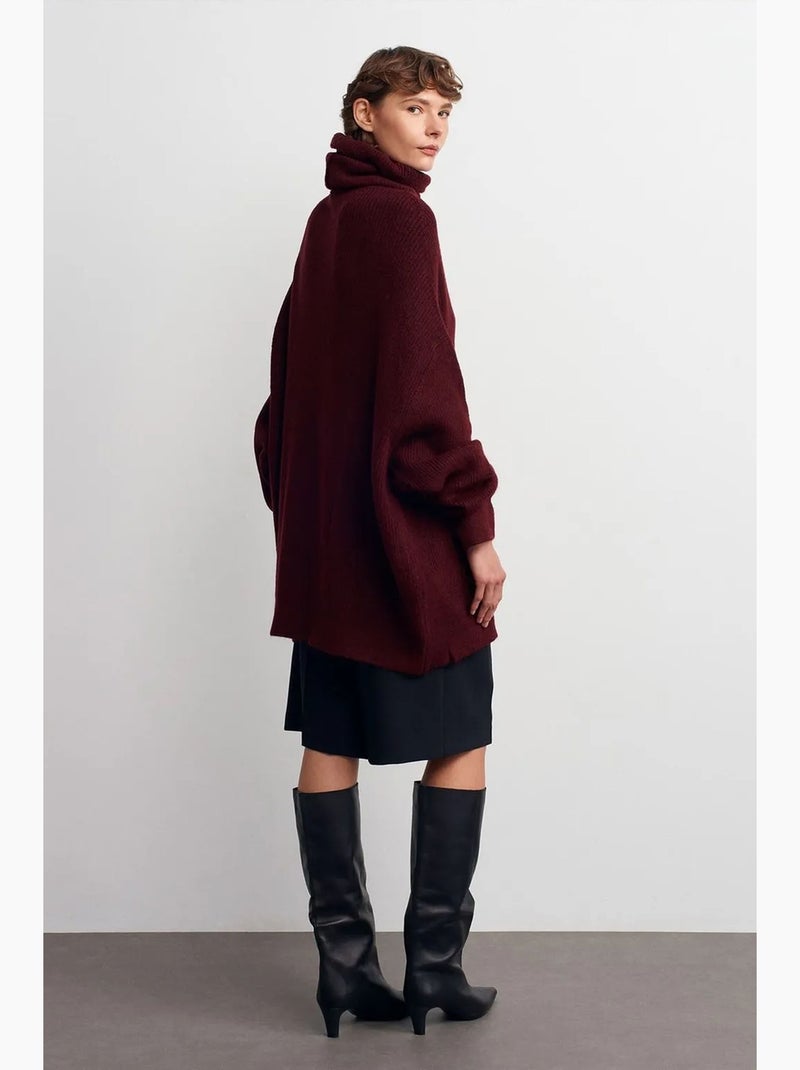 Pull oversize à col roulé côtelé dilvin Rouge bordeaux - Kiabi