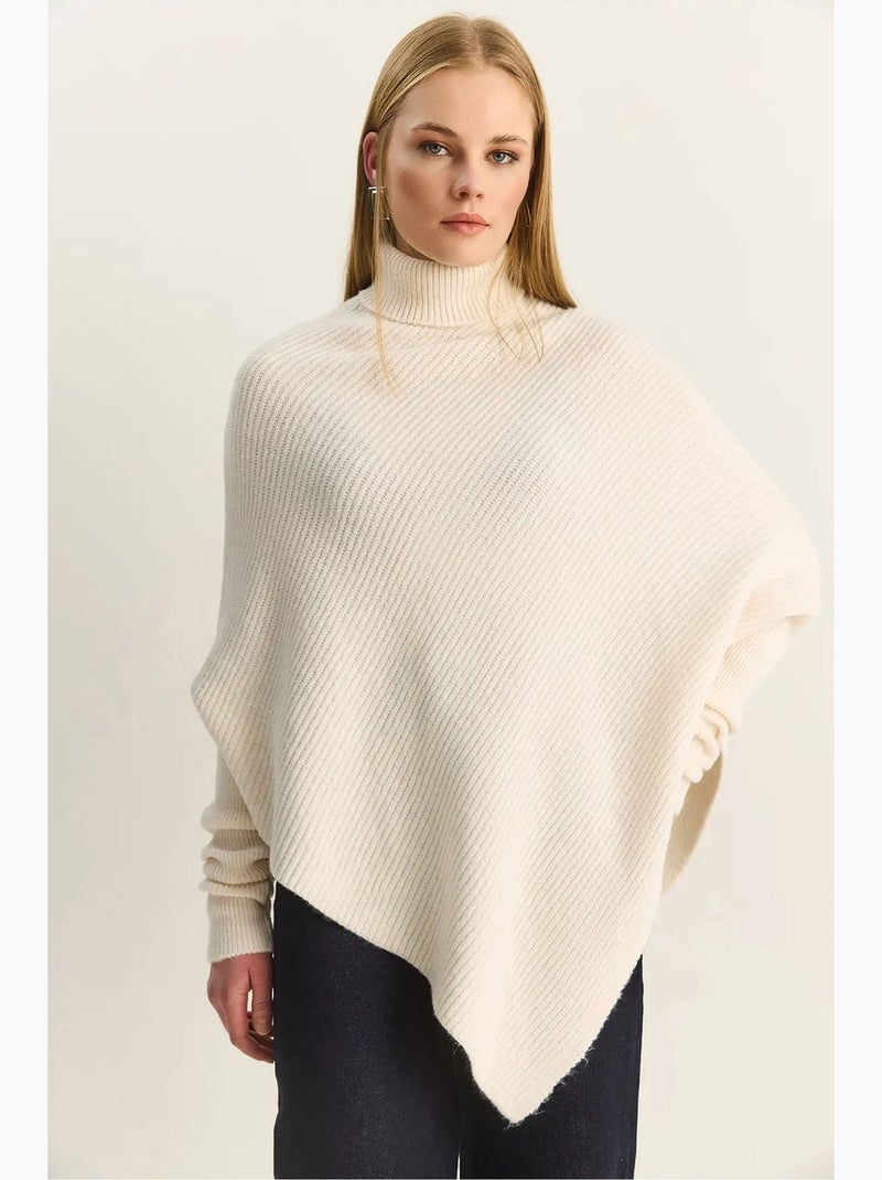 Pull oversize à col roulé en maille côtelée avec ceinture lucci Crème - Kiabi