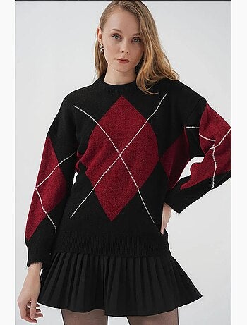 Pull oversize à motif argyle et col rond bdart