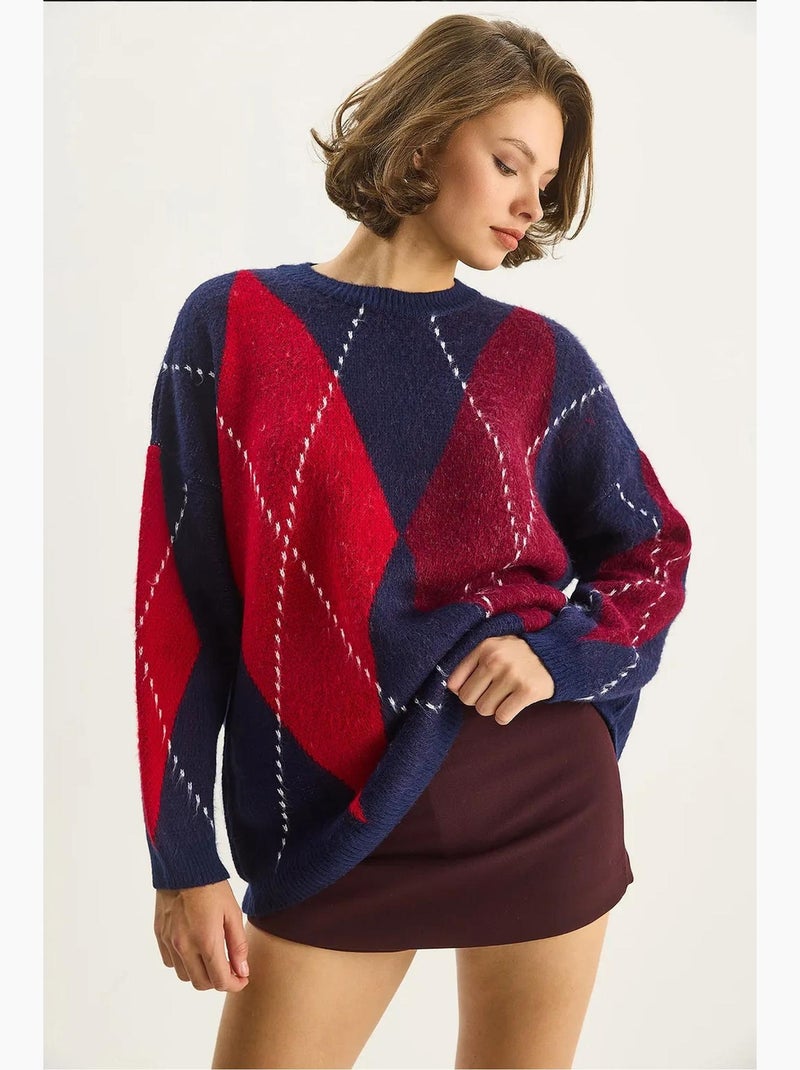 Pull oversize à motif baklava lucci Bleu marine - Kiabi