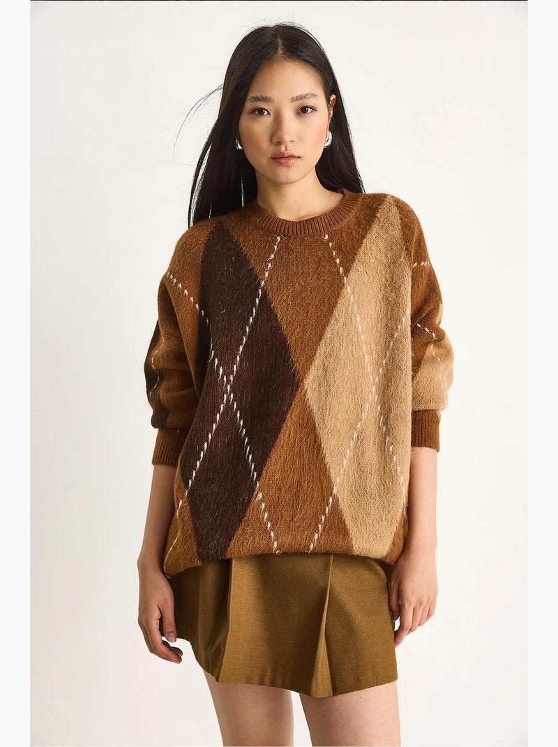 Pull oversize à motif baklava lucci Camel - Kiabi