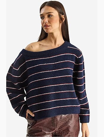 Pull oversize à rayures et col asymétrique lucci