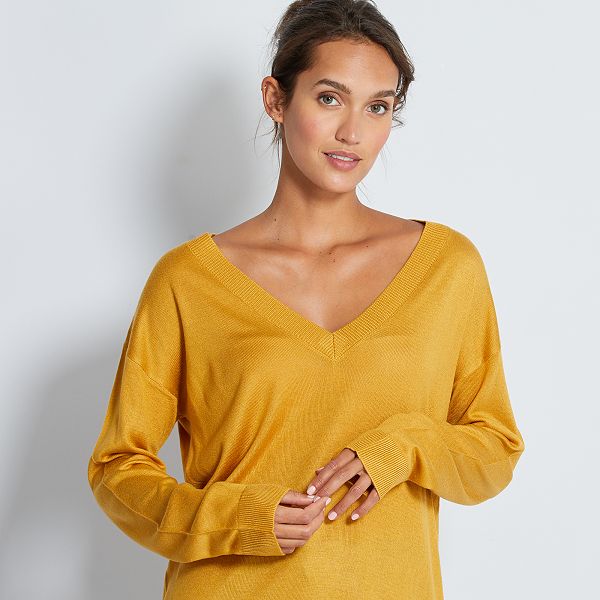 Pull Oversize Col V Femme Ocre Kiabi 10 00