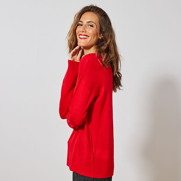 pull rouge col v