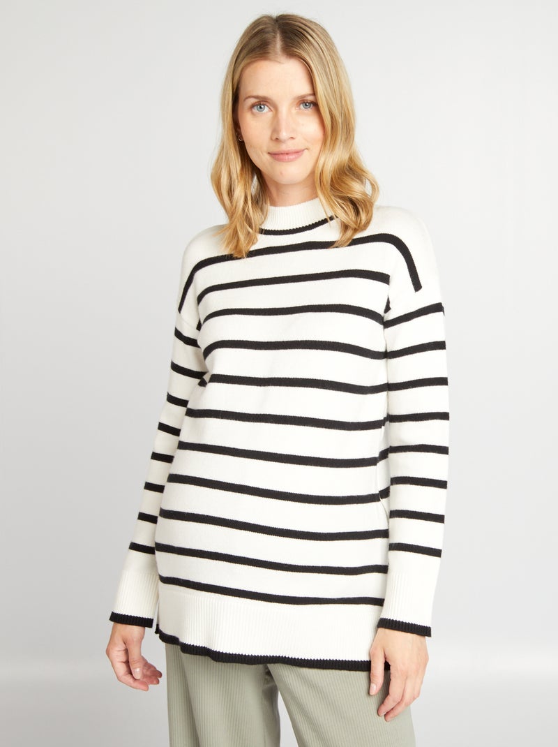 Pull oversize d'allaitement Blanc/noir - Kiabi