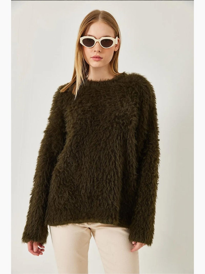 Pull oversize duveteux lucci Kaki - Kiabi