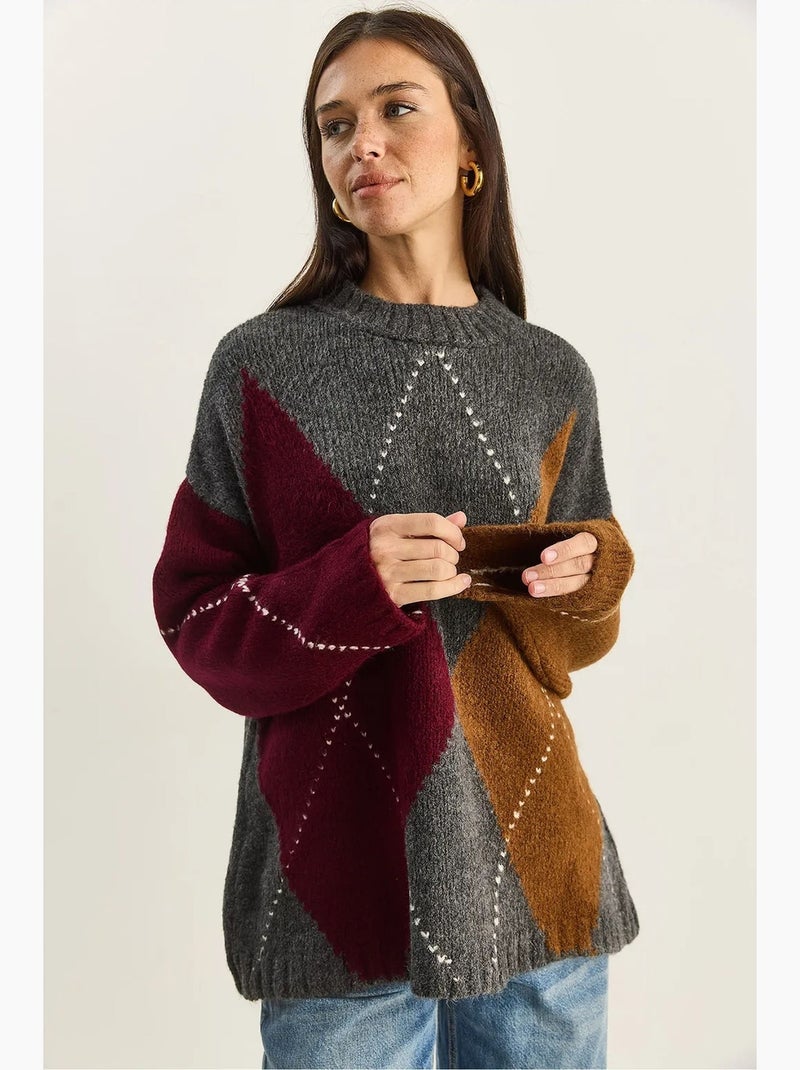 Pull oversize en maille à col roulé court lucci Gris Marron - Kiabi