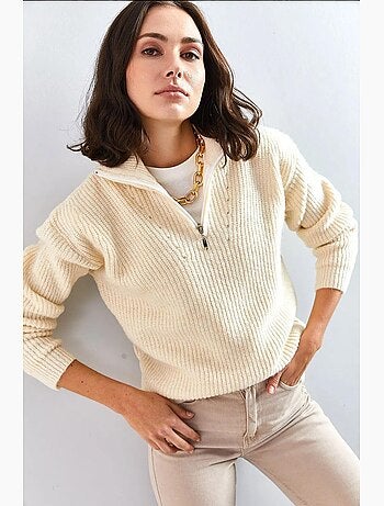 Pull oversize en maille à col roulé zippé lucci