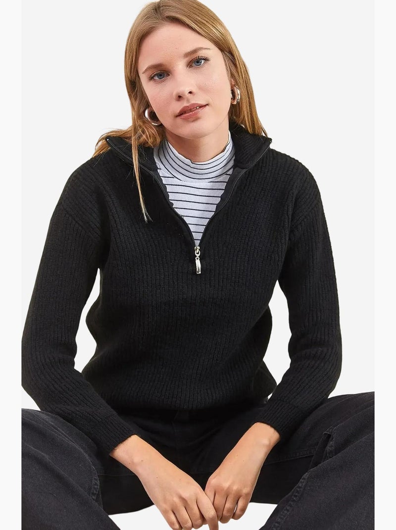 Pull oversize en maille à col roulé zippé lucci Noir - Kiabi