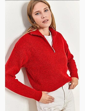 Pull oversize en maille à col roulé zippé lucci