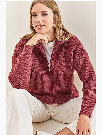 Pull oversize en maille à col roulé zippé lucci