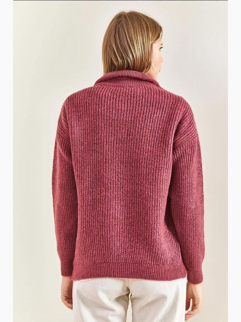 Pull oversize en maille à col roulé zippé lucci Vieux rose - Kiabi