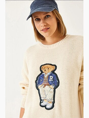 Pull oversize en maille à imprimé ours en peluche lucci