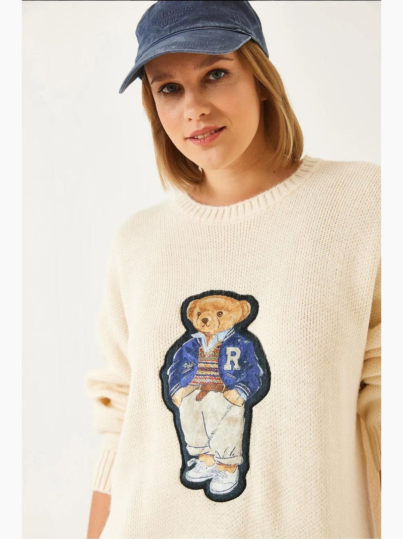 Pull oversize en maille à imprimé ours en peluche lucci Beige argile - Kiabi