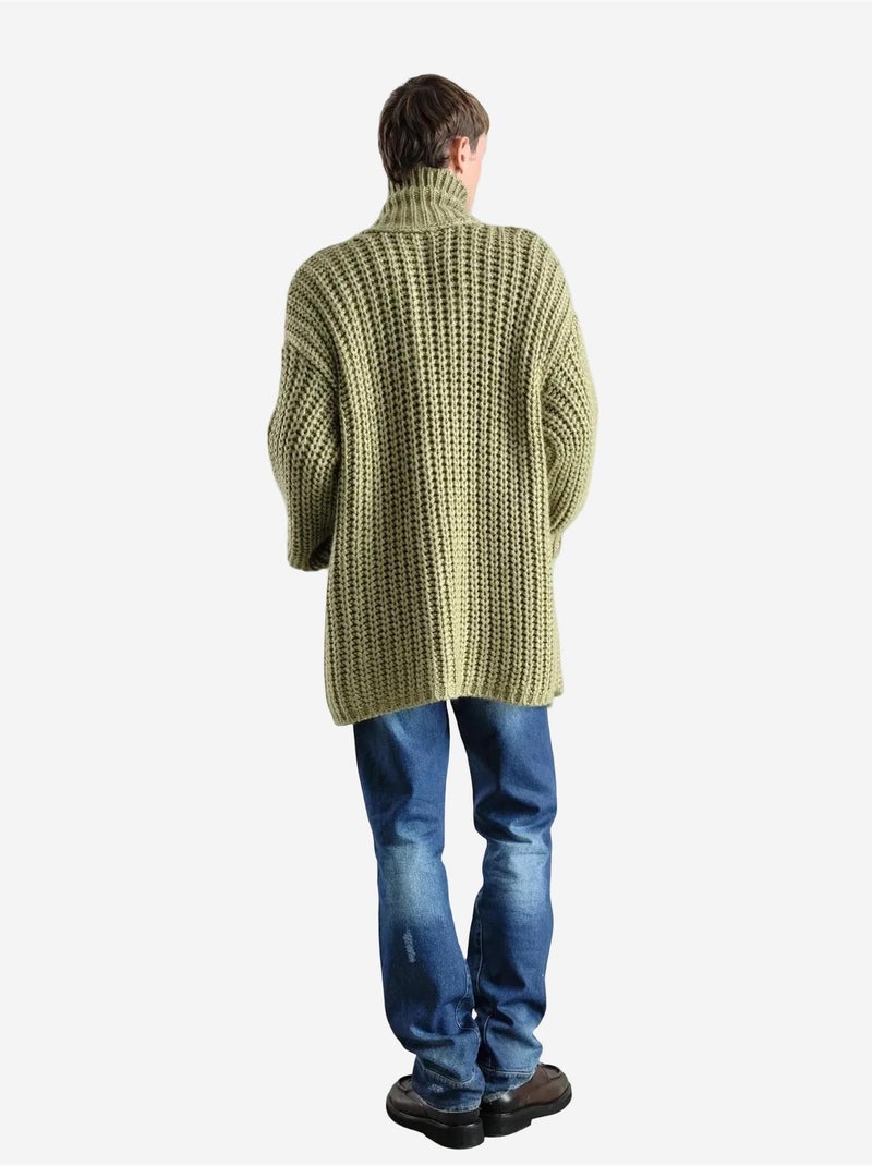 Pull oversize en maille côtelée à col roulé court giesto Vert - Kiabi