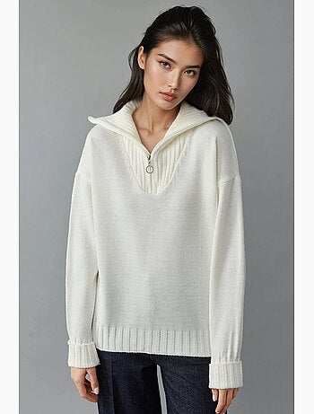 Pull oversize en maille côtelée avec col zippé my fashion