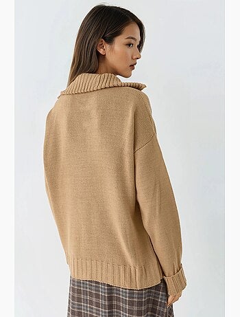 Pull oversize en maille côtelée avec col zippé my fashion