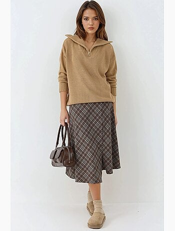 Pull oversize en maille côtelée avec col zippé my fashion