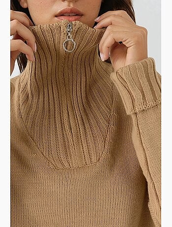 Pull oversize en maille côtelée avec col zippé my fashion