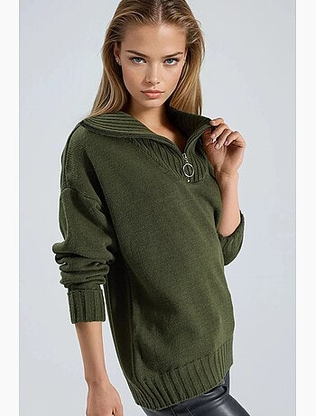 Pull oversize en maille côtelée avec col zippé my fashion