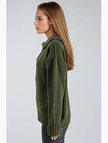 Pull oversize en maille côtelée avec col zippé my fashion