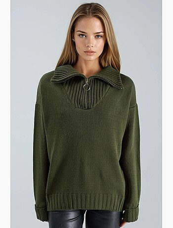 Pull oversize en maille côtelée avec col zippé my fashion