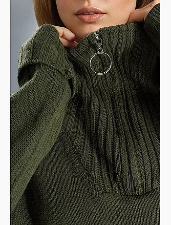 Pull oversize en maille côtelée avec col zippé my fashion