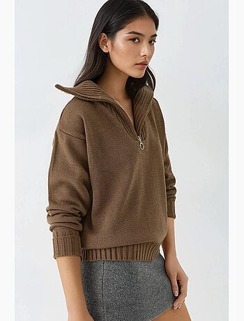 Pull oversize en maille côtelée avec col zippé my fashion
