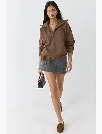 Pull oversize en maille côtelée avec col zippé my fashion