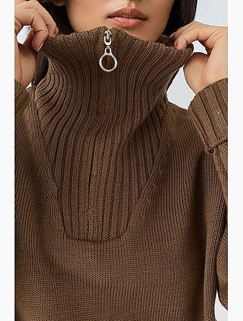 Pull oversize en maille côtelée avec col zippé my fashion