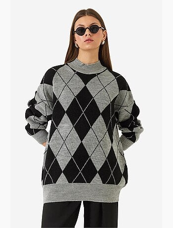 Pull oversize en maille épaisse à motif baklava et demi-col roulé lucci