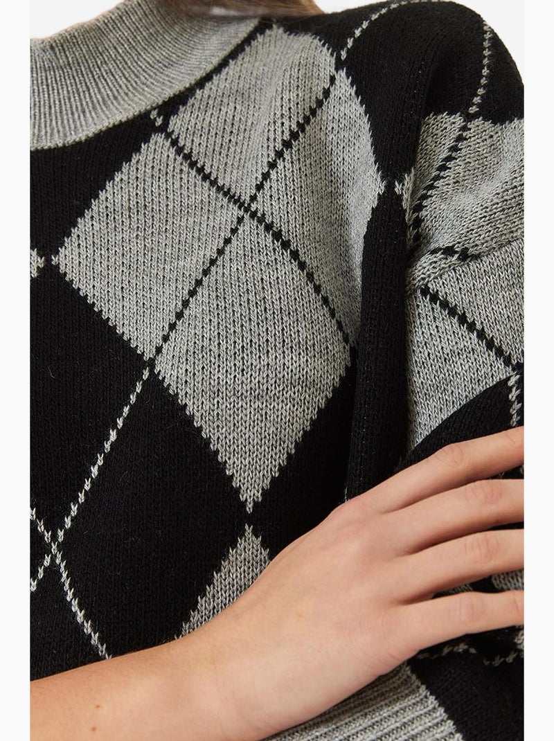 Pull oversize en maille épaisse à motif baklava et demi-col roulé lucci Gris clair - Kiabi