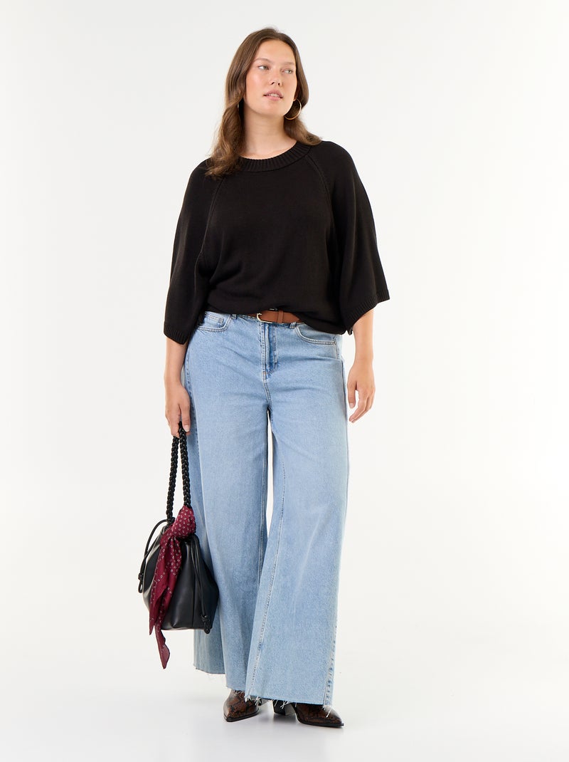 Pull oversize en maille manches courtes Noir - Kiabi