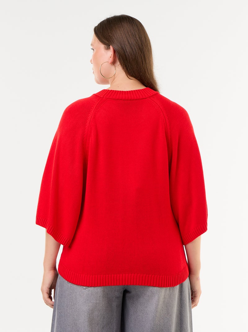 Pull oversize en maille manches courtes Rouge - Kiabi