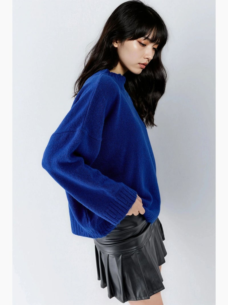 Pull oversize en maille texturée à col rond my fashion Bleu cobalt - Kiabi