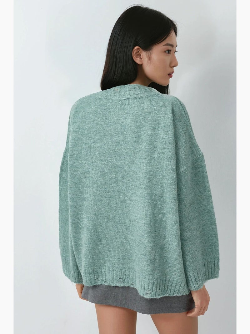 Pull oversize en maille texturée à col rond my fashion Vert menthe - Kiabi